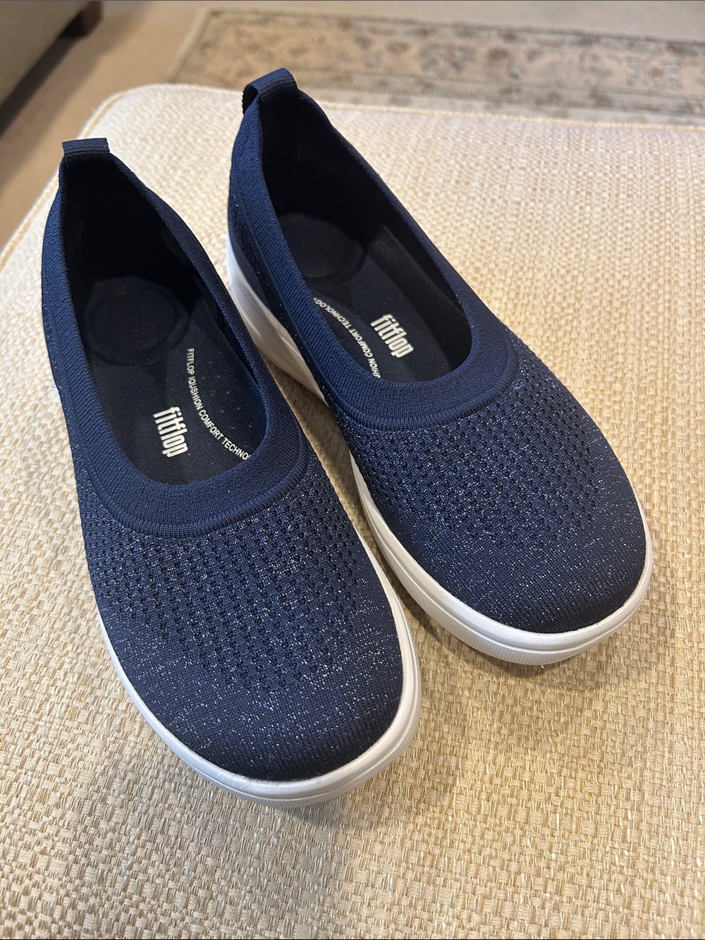 Fitflop Navy Slip-On Ballet Flat Sneakers with White Sole